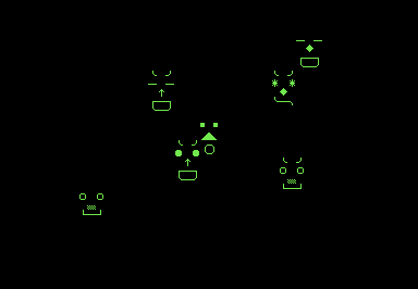 Screenshot of randomly-generated faces composed of PETSCII characters.