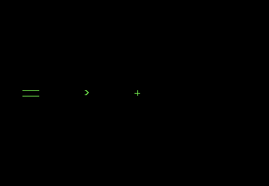 Screenshot of a crude gun barrel, projectile, and target drawn in PETSCII.