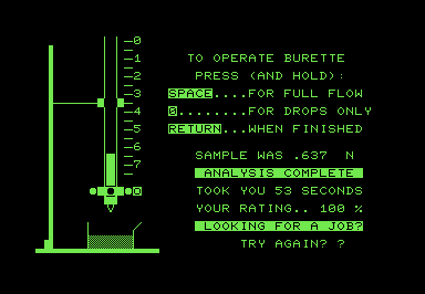 Screenshot of a PETSCII burette set up for a titration procedure.