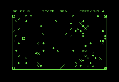 Screenshot of two PETSCII dice and a row of numbers from 1 to 12.