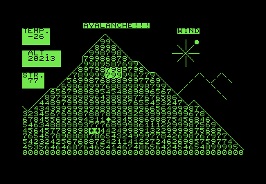 Screenshot of a PETSCII 'mountain' covered with random integers between 1 and 9.
