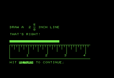 Screenshot of a ruler drawn in PETSCII, with markings for halves, quarters, and eighths of each inch.