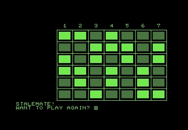 Screenshot of a PETSCII version of a Connect Four game board.