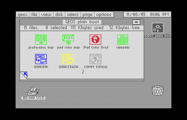 Second page of the GEOS desktop view showing an additional 7 file icons. The mouse pointer is positioned over the folded corner of the main file window.