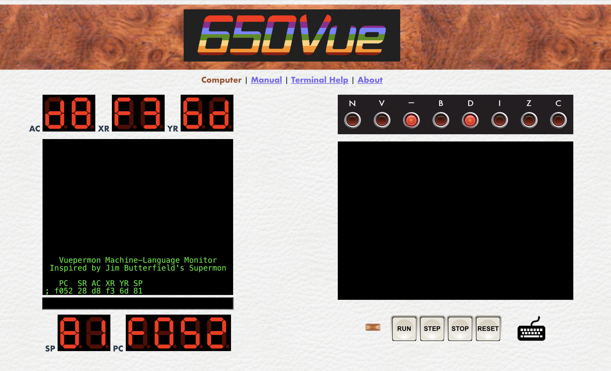 A screenshot of the 650Vue single-page application.