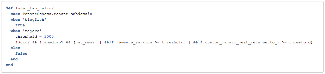 Ruby code fragment defining rules for conditionally requiring level two approval.